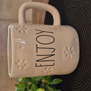 RAE DUNN 'ENJOY' Artisan Collection White Ceramic Mug Black Lettering